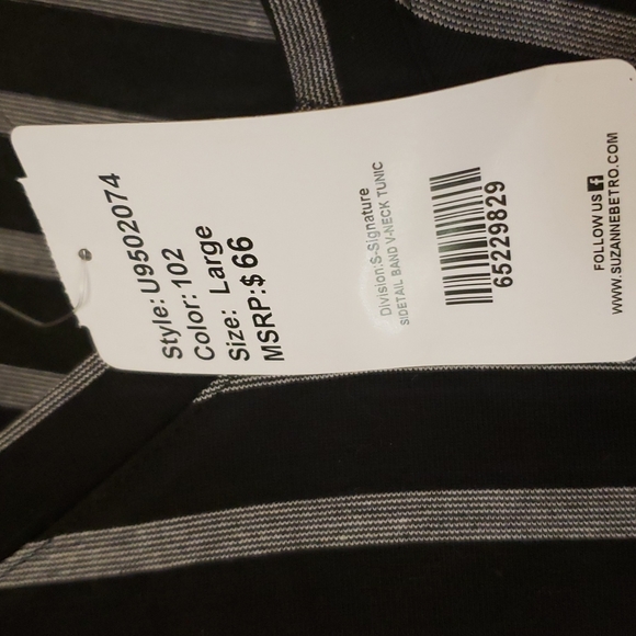 Knit top with hankerchief hem.  Black and gray striped. - Picture 4 of 5